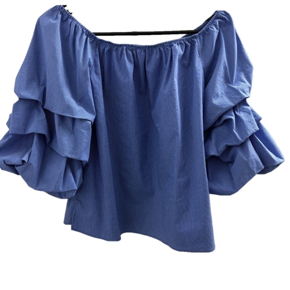 Zara Blue Ruffled Relaxed Blouse - Picture 3 of 6